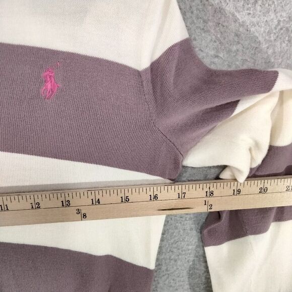 Ralph Lauren Sport Pullover Sweater Womens Size M Lavender White Striped V-Neck - Picture 6 of 11